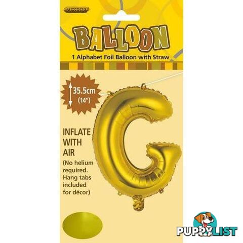 Gold G Alphabet Foil Balloon 35cm (14) - 9311965446569