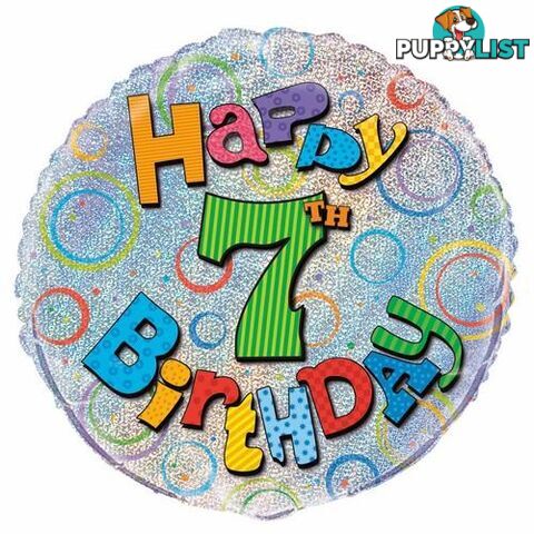 7th Birthday 45cm (18) Foil Prismatic Balloons Packaged - 011179554973