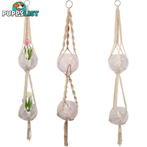 Hanging Double Glass Bowl Macrame Pot Holder (Includes Glass Bowls) 2 Assorted 140cm - 9319844580830