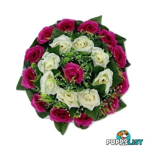 Artificial Flowers Wreath White & Dark Pink Lge 35cm - 800326