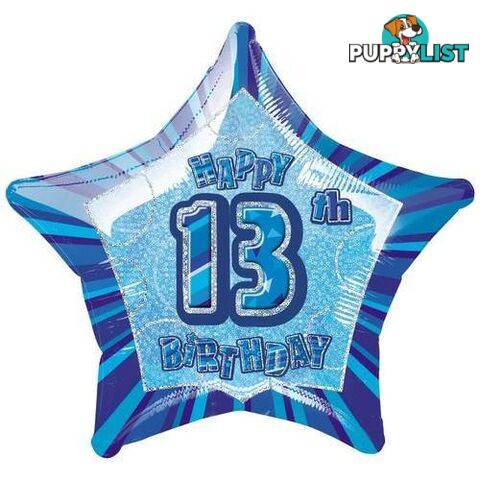 Glitz Blue 13th Birithday Star 50cm (20) Foil Balloon Packaged - 011179559305