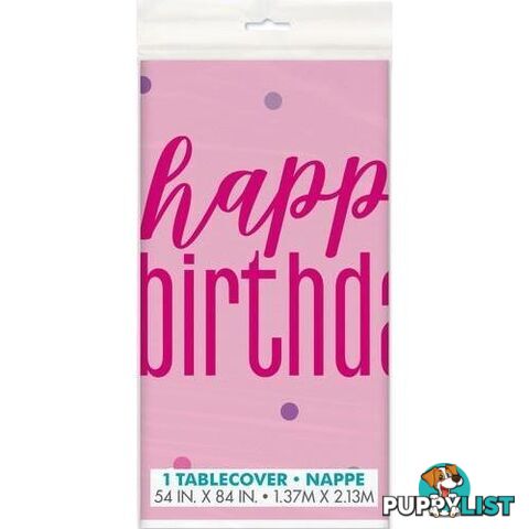 Pink Happy Birthday Printed Tablecover 137cm x 213cm (54 x 84) - 011179836031