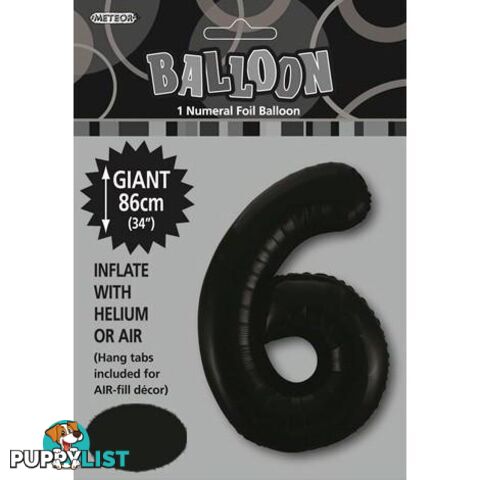 Black 6 Numeral Foil Balloon 86cm (34) - 9311965483069