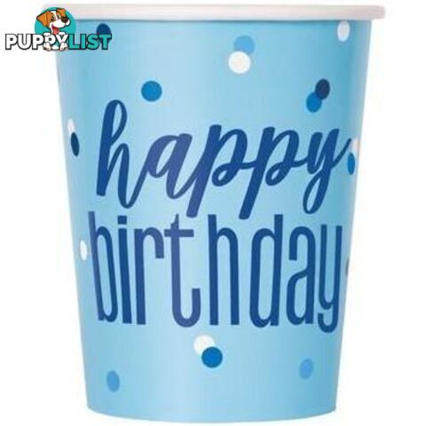 Blue Happy Birthday 8 x 270mL (9oz) Paper Cups - 011179835980