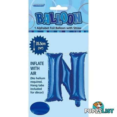 Royal Blue N Alphabet Foil Balloon 35cm (14) - 9311965447238