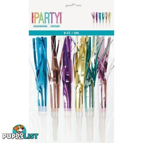 8 Foil Fringed Squawkers - Assorted Colours - 011179934614