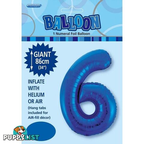 Royal Blue 6 Numeral Foil Balloon 86cm (34) - 9311965483366