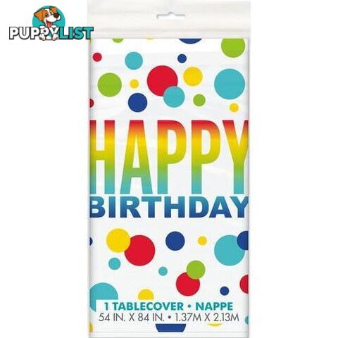 Rainbow Spots Birthday Printed Tablecover 137cm X 213cm (54 X 84) - 011179730834