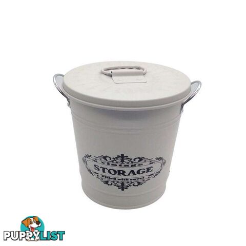 Round Bucket with Lid Cream 17x17cm High - 800621