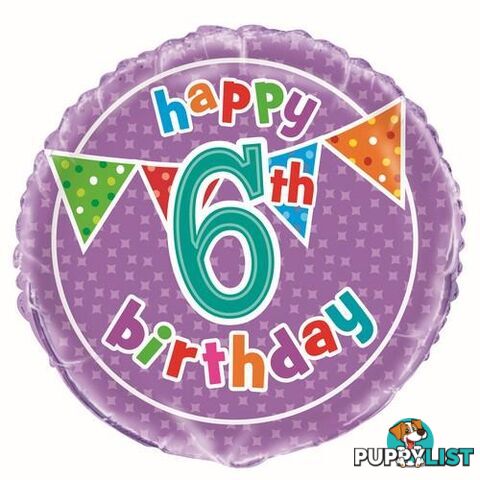 Polka Dot Happy 6th Birthday 45cm (18) Foil Balloon Packaged - 011179515691