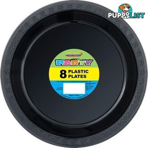 Midnight Black 8 x 23cm (9) Plastic Plates - 9311965320821