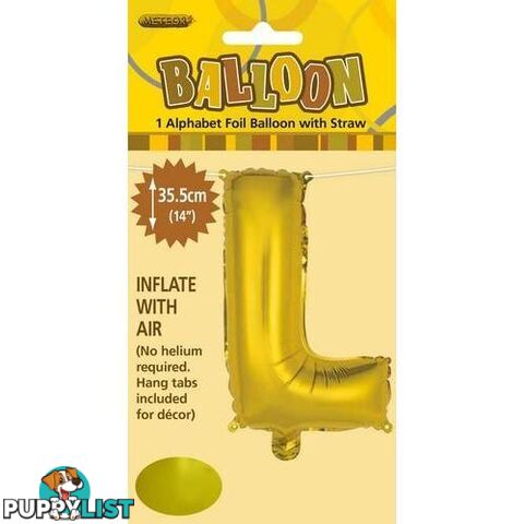 Gold L Alphabet Foil Balloon 35cm (14) - 9311965446613