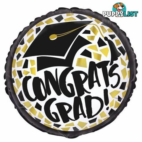 Black & Gold Congrats Grad 45cm (18) Foil Balloon Packaged - 011179544660