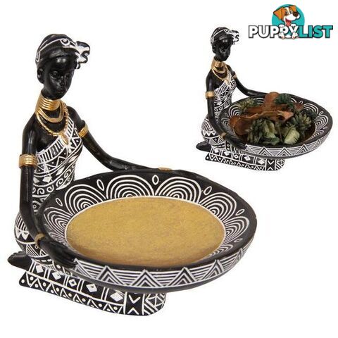 Sitting African Lady Holding Bowl 15cm - 9319844630559