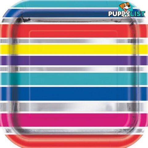 Colourful Birthday 10 x 18cm (7) Foil Stamped Paper Plates - 9311965963646