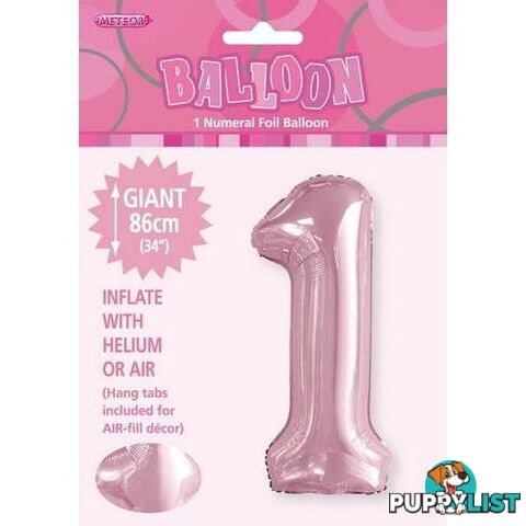 Lovely Pink 1 Numeral Foil Balloon 86cm (34) - 9311965506515