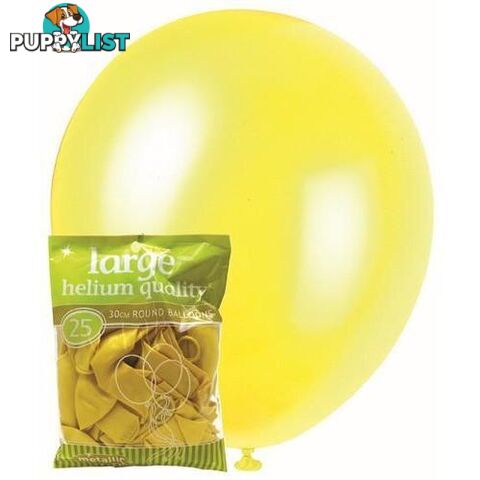 Yellow - 25 x 30cm (12) Metallic Balloons - 9311965025665