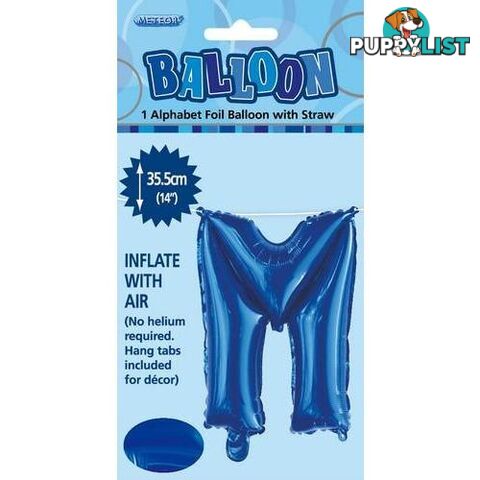 Royal Blue M Alphabet Foil Balloon 35cm (14) - 9311965447221