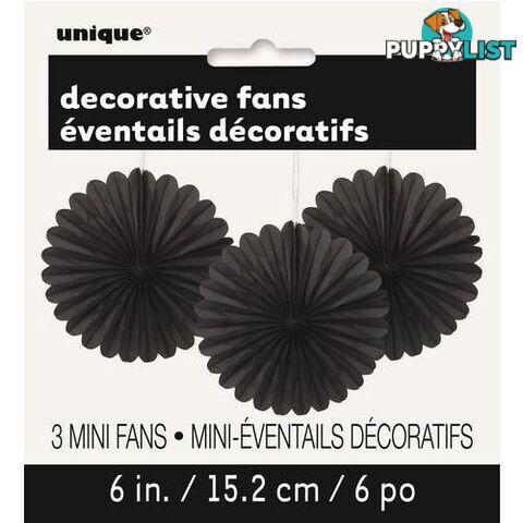 3 Decorative Fans Midnight Black 15cm (6) - 011179632602