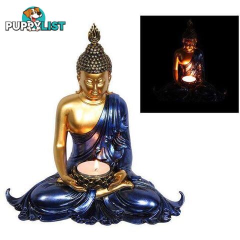 Gold and Blue Buddha Candle Holder 21cm - 9319844633086