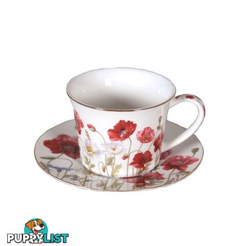 Poppies Flower on White Cup Saucer Set 250cc - 9342816080069