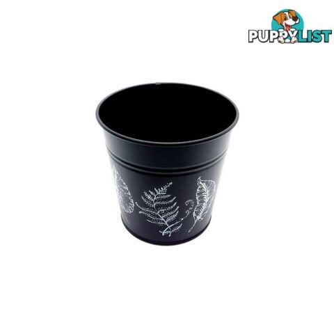 Round Pot Leaf Print Black 10.5cm - 800575