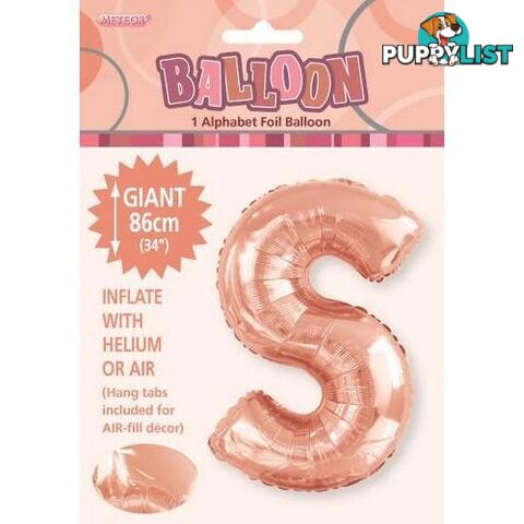 Rose Gold S Alphabet Foil Balloon 86cm (34) - 9311965429388