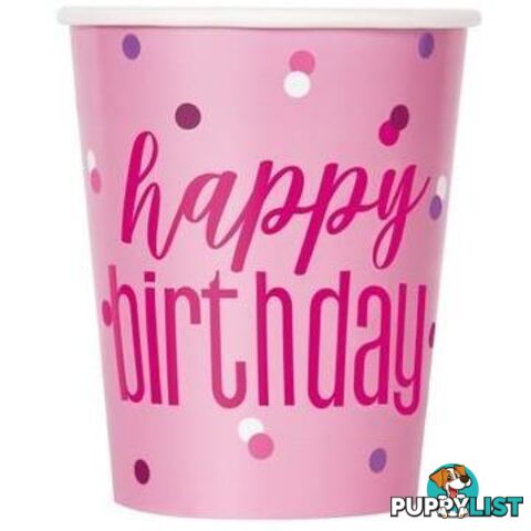 Pink Happy Birthday 8 x 270mL (9oz) Paper Cups - 011179836086