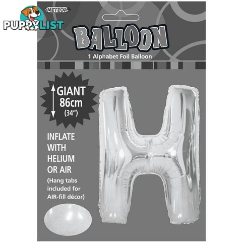 Silver H Alphabet Foil Balloon 86cm (34) - 9311965483472