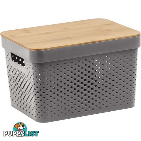 Infinity Plastic Storage Basket with Bamboo Lid - 15L Grey - 800120