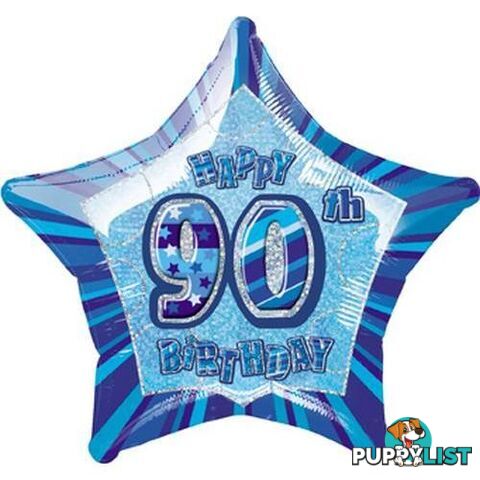 Glitz Blue 90th Birithday Star 50cm (20) Foil Balloon Packaged - 011179553907