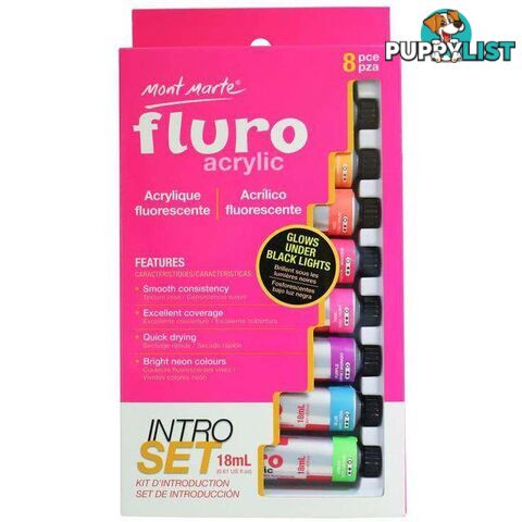 Fluro Acrylic Paint Intro Set 8 Piece - 9328577034770