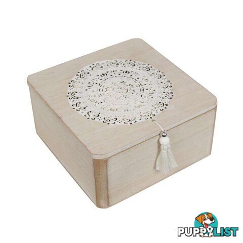 Square Mandala Box with Tassle 16cm - White - 800264