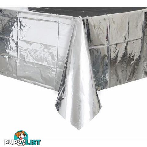 Metallic Silver Plastic Tablecover Rectangle 137cm x 274cm (54 x 108) - 011179504107