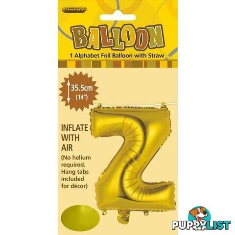 Gold Z Alphabet Foil Balloon 35cm (14) - 9311965446750