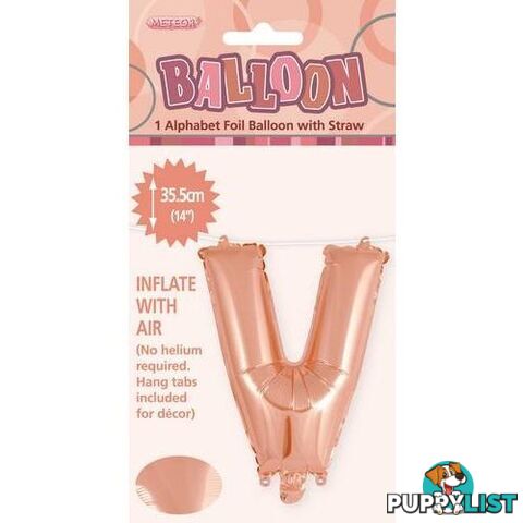 Rose Gold V Alphabet Foil Balloon 35cm (14) - 9311965447719