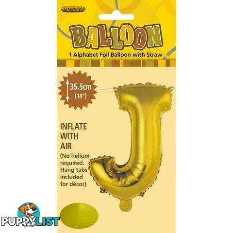 Gold J Alphabet Foil Balloon 35cm (14) - 9311965446590