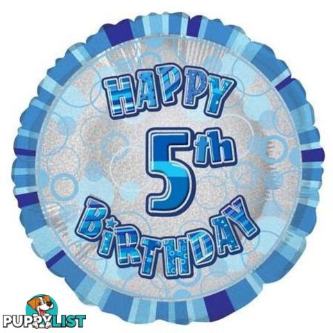 Glitz Blue 5th Birthday Round 45cm (18) Foil Balloon Packaged - 011179556496