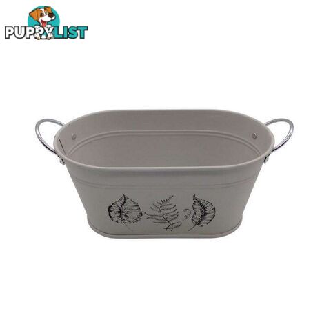 Oval Tub With Handles Leaf Print Cream 13x22.5x10.5cm High - 800598