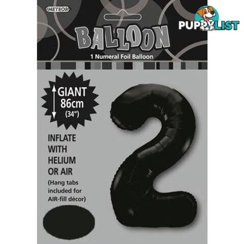 Black 2 Numeral Foil Balloon 86cm (34) - 9311965483021