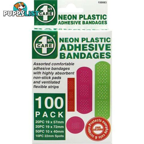 Neon Bandaids - 100 Pack Assorted Sizes - 9326243150083