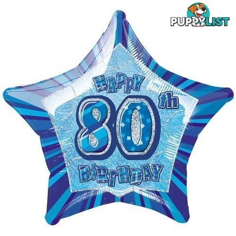 Glitz Blue 80th Birithday Star 50cm (20) Foil Balloon Packaged - 011179559312