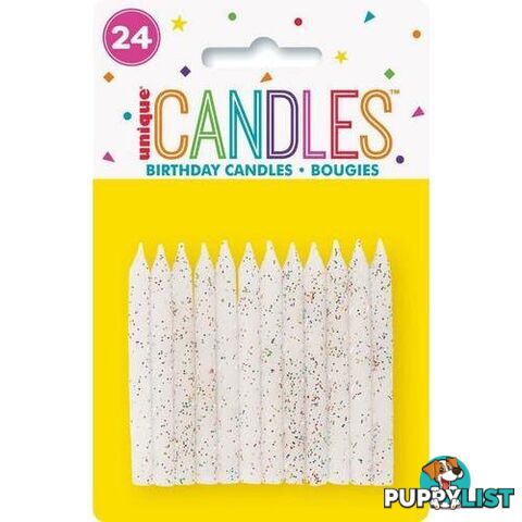 24 White With Glitter Spiral Candles - 011179199747