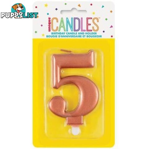 Numeral Candle 5 - Metallic Rose Gold - 011179196258