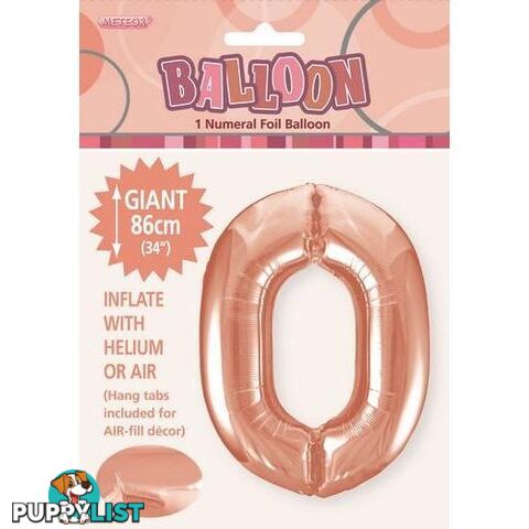 Rose Gold 0 Numeral Foil Balloon 86cm (34) - 9311965506409