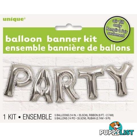 Party Silver 35.5cm (14) Foil Letter Balloon Kit - 011179536818