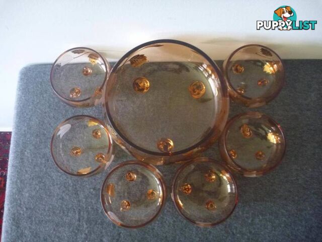 7pc salmon pink and gold bowl set