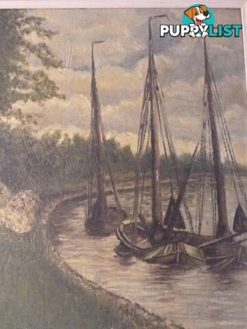 Yachts on river ,original oil on board ***NOW 20% OFF ****