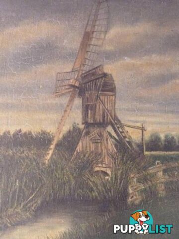 Old wooden windmill original oil on board ***NOW 20% OFF ***