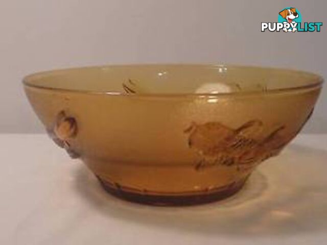 Amber Glass bowl with embossed fish